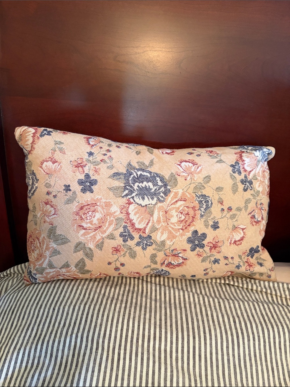 Floral Rose Pattern Decorative Lumbar Pillow - Beige and Blue Studio McGee